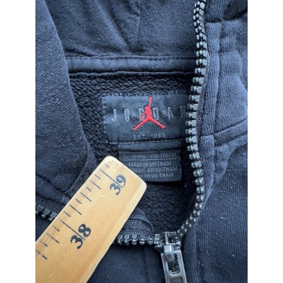 Rare Vintage Y2K Air Jordan Brand Nike Swoosh Full Zip Black Hoodie XL Kids - Picture 6 of 8